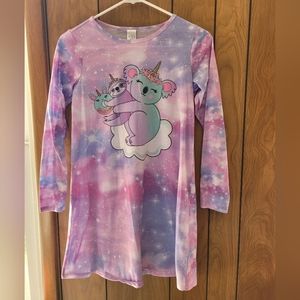 Sz 14 - Children's Place- Rainbow Galaxy Long Sleeve Sleep Dress w/ Koala&Sloth